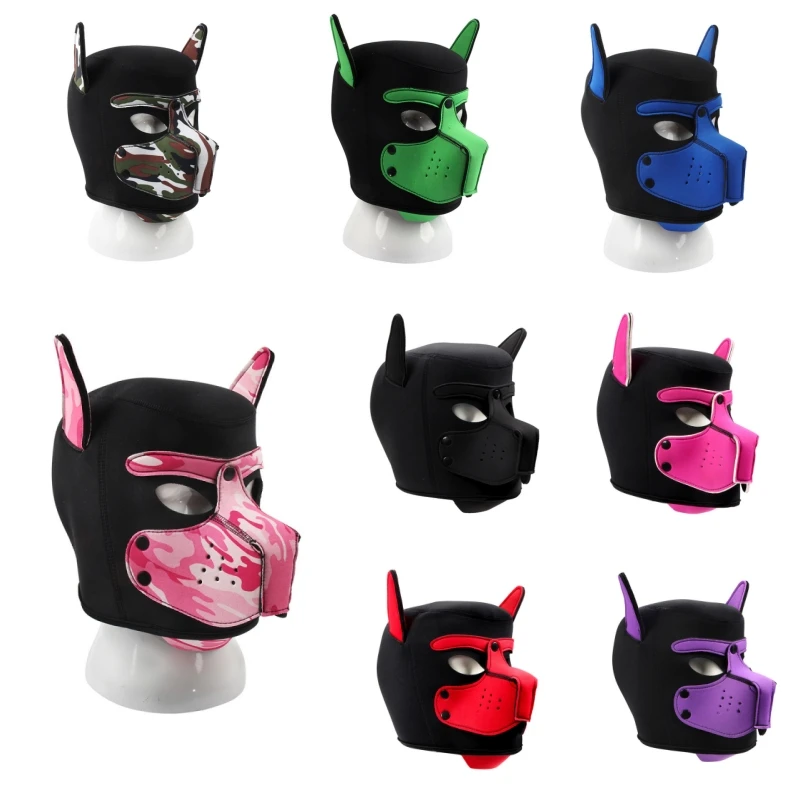 

New Sexy Costumes of Men Women Latex Open Mouth Hole Dog Headgear Full Face Fetish Mask Hood for Halloween Pupply Play Party