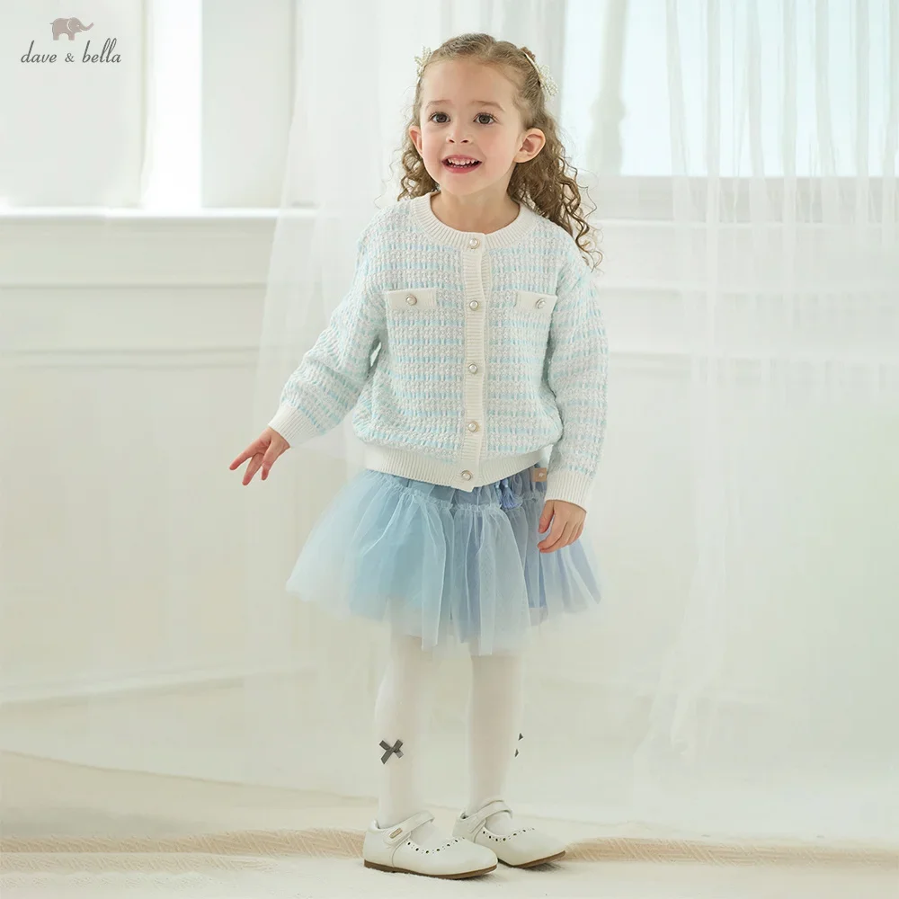 

Dave Bella Girls Baby Autumn Sweater Cardigan Fashion Casual Children's Knitted Blue White Plaid Coat Party Outdoor DB3253543