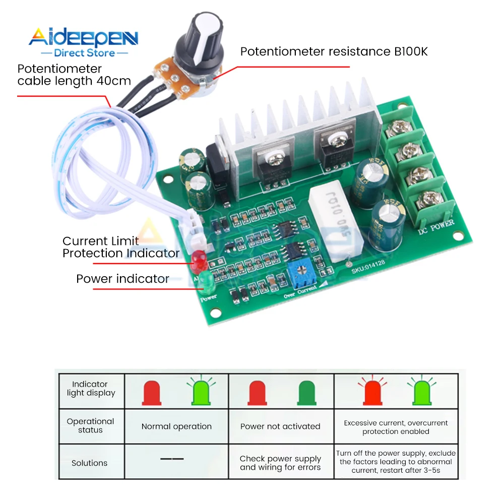 DC 10-40V PWM DC Motor Governor 12V 24V 36V 15A Adjustable Controller With Current Limiting Protection