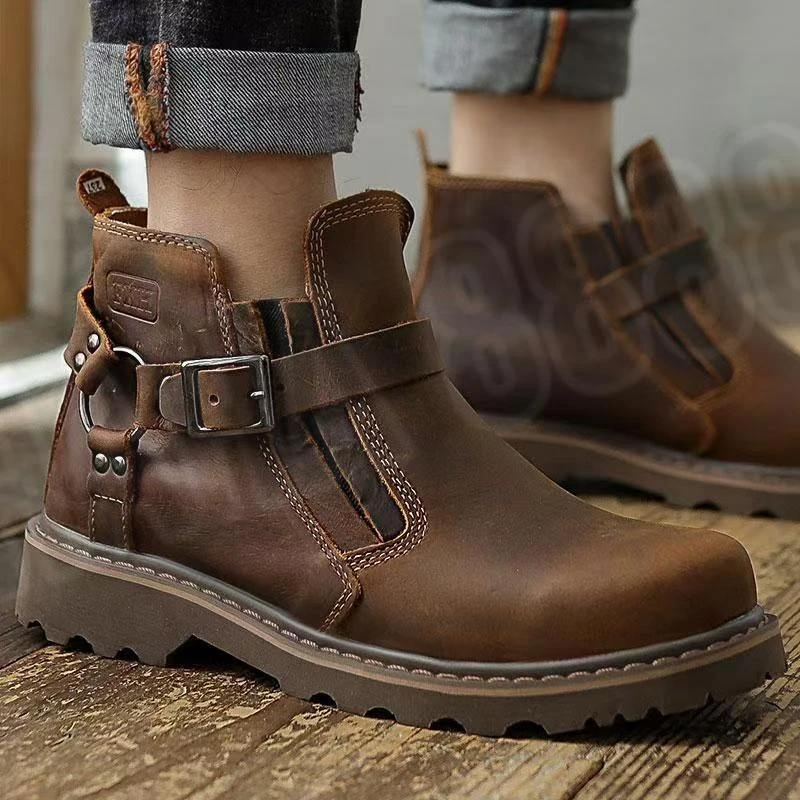 Leather Motorbike Protective Boot Lace Up Casual Shoes Outdoor Plush Warm Snow Motorcycle Boots Fashion Casual Boots for Lovers