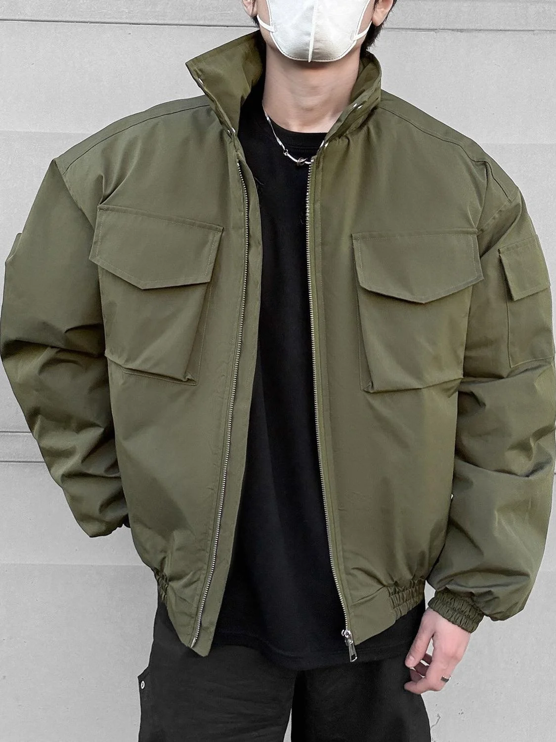 

Мужская зимняя куртка-бомбер из хлопка цвета хаки, легкая, функциональная, с длинными рукавами, на молнии