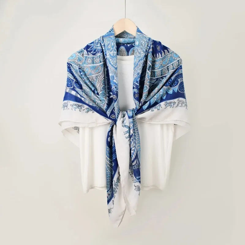 

Cotton and linen hand-printed large square scarf spring and summer new ethnic style travel wear photo shawl air-conditioned room