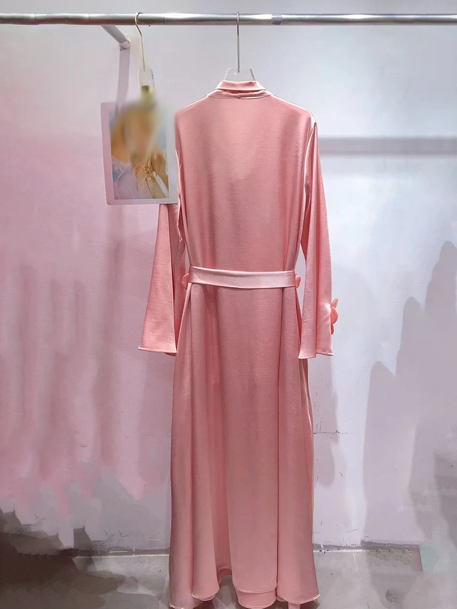 GALCAUR solide épissé 3D fleurs robe femme col rond à manches longues en vrac élégant décontracté femmes robes automne mode nouveau Style