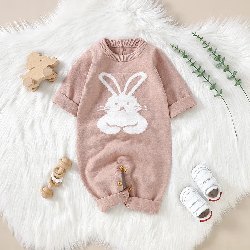 

Newborn Baby Romper Knit Toddler Girls Boys Clothing Warm Playsuit Long Sleeve Autumn Infant Jumpsuit Outfit Cute Cartoon Rabbit