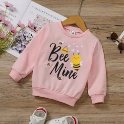 PatPat Toddler Girl Letter Bee Print Casual Pullover Sweatshirt Soft and Comfortable  Perfect for Outings and Daily Wear