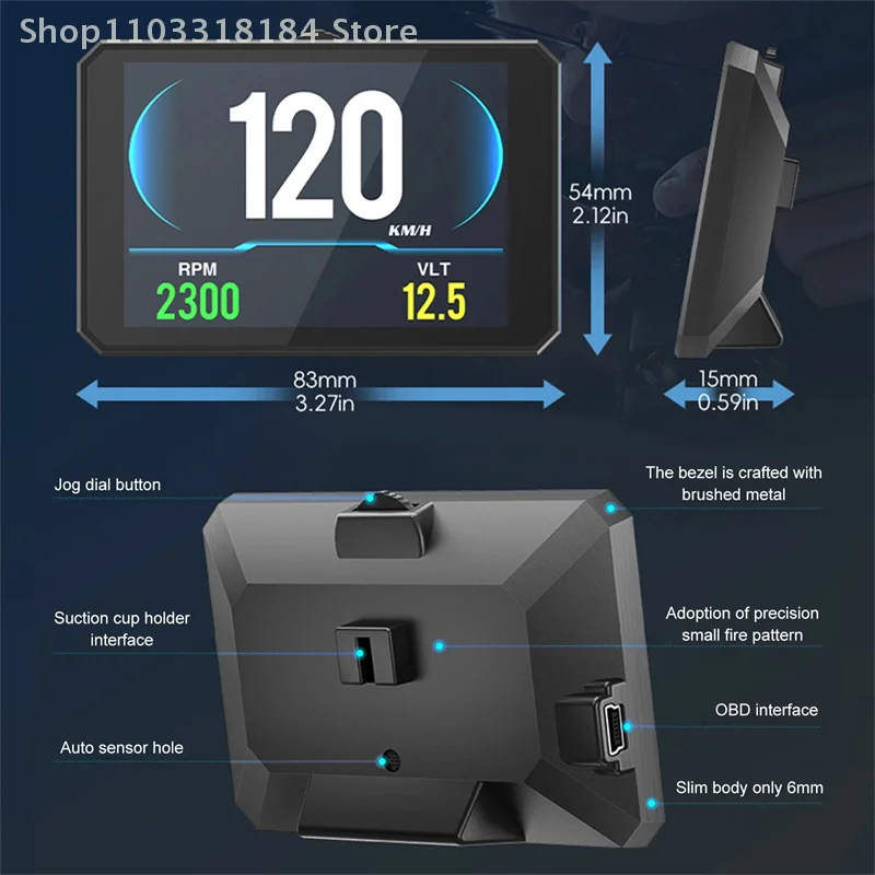 جهاز قياس رقمي ذكي OBDII P16 لوحة قيادة إجمالية الأميال عرض عداد السرعة الرقمي متعدد HUD فولت درجة حرارة الماء #3