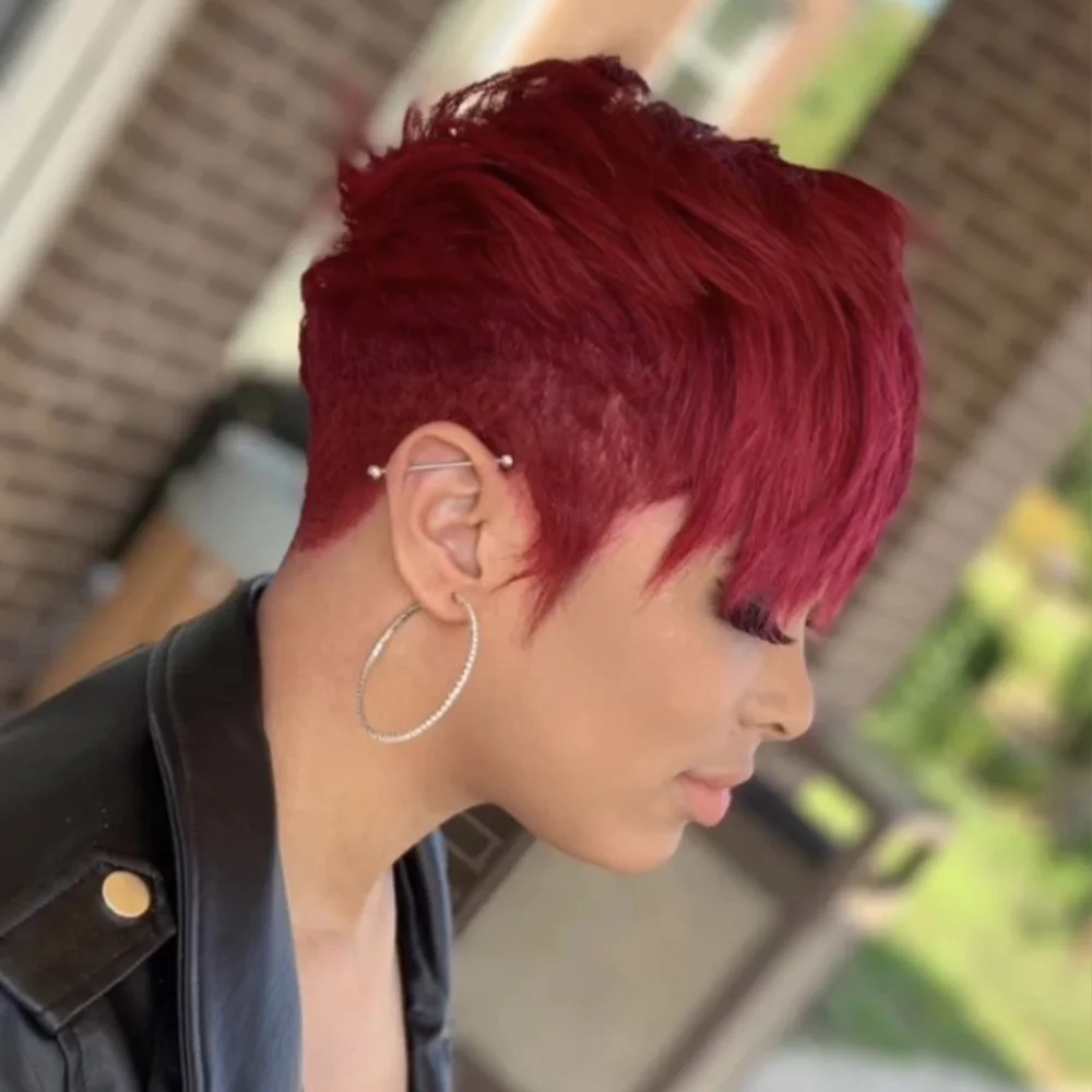 عابث قطع شعر مستعار قصير أحمر 99j باروكة من شعر طبيعي آلة كاملة صنع شعر بشري قصير بوب الباروكات مع الانفجارات قصيرة الطبقات عابث الباروكات