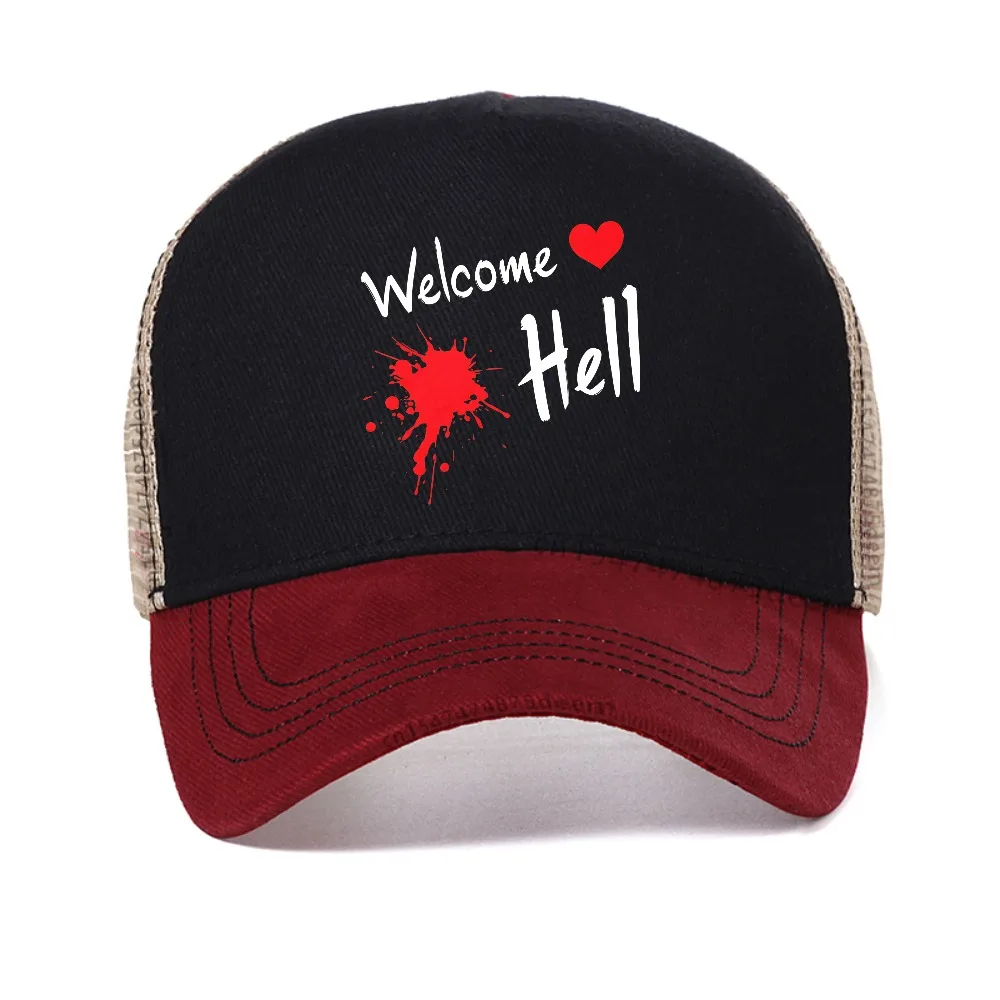 

Welcome Hell Anime TouHou Project mesh baseball cap men women Harajuku Graphic Breathable sun hats Summer casual trucker hat