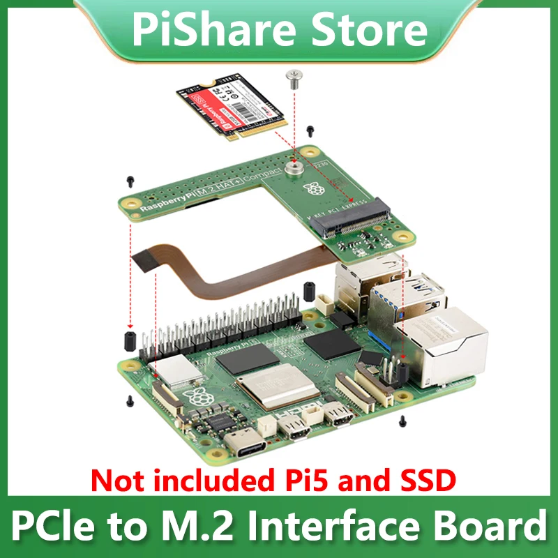 Raspberry Pi 5 Official Original PCIe to M.2 HAT+ Compact Expansion Board NVMe SSD