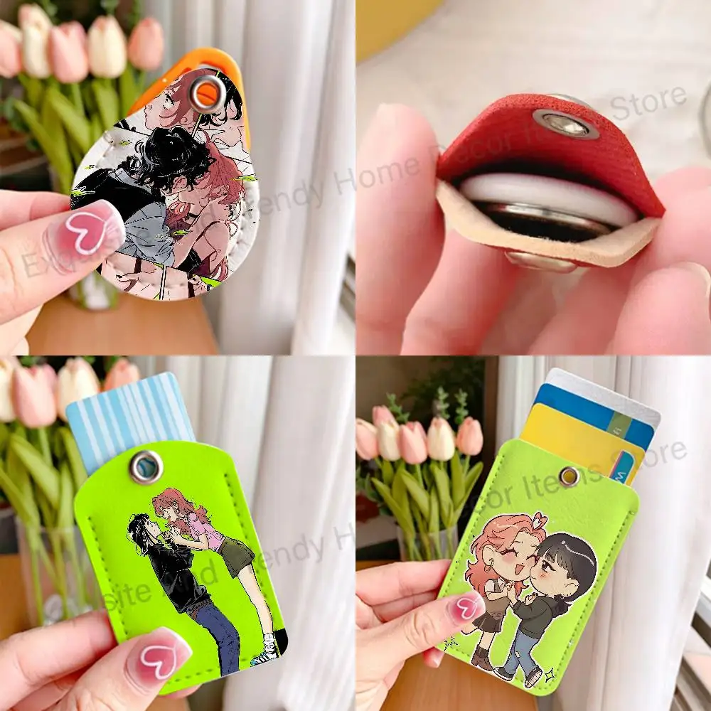 T-Tgswiiwagaa Mitsuki Koga A-Aya Leather Card Holder with Exquisite Keychain purpose Case for Air Tag Metro ID Access Control