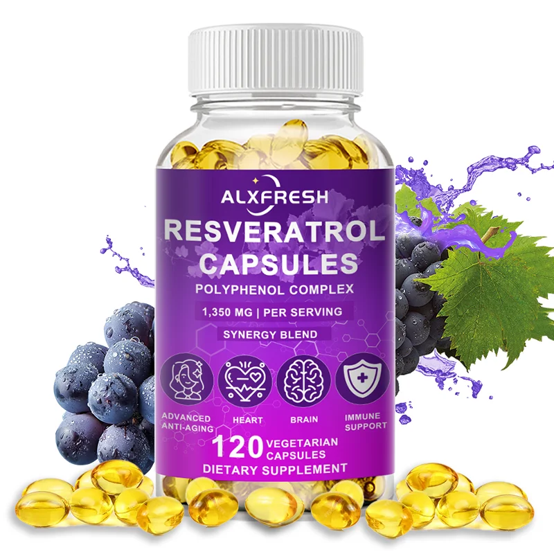 Resveratrol Capsules Supports Cardiovascular Metabolic Health Anti-inflammatory Neuroprotective Effects Antioxidant Anti-aging