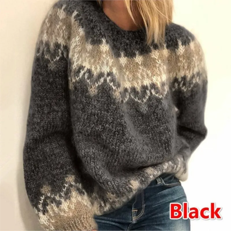 Autumn Winter Women's Sweater Warm Soft Knitwear Print Full Sleeve O Neck Pullover Tops Casual Thicken Jumpers Xmas Ladies 2024