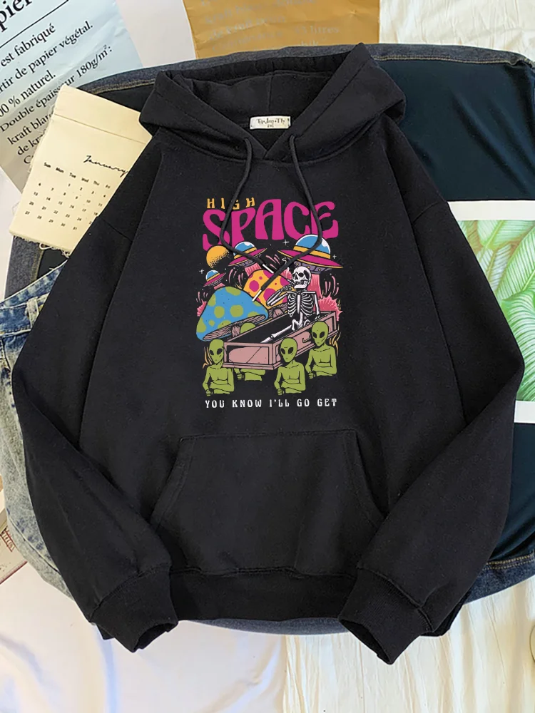 High Space You Know Go Get Alien Ufo Skeleton Print Sweatshirt Female Fashion Tracksuit Crewneck Hoodie Oversize Woman Clothes