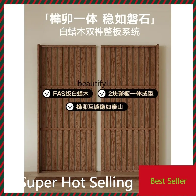 

K132 Leather soft bag solid wood double bed antique retro master bedroom suspended square edge ash wood bed