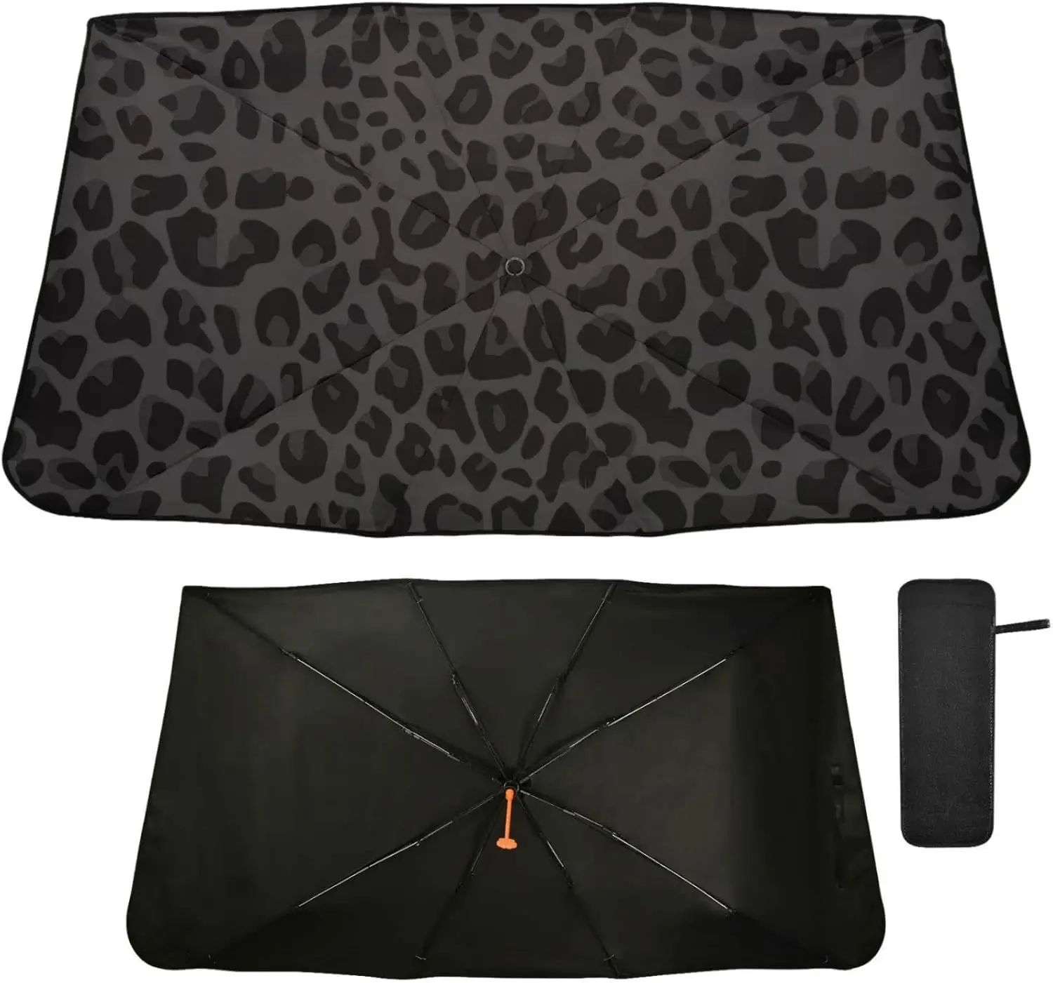 

Черная леопардовая солнцезащитная козырек для лобового стекла автомобиля, складная оконная козырек с защитой от ультрафиолета, 55 футов x 27,5 дюймов, термоотражающий животный принт