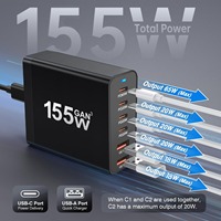 155W 6-port Multi-Port Desktop Charger Fast Charging Station Adapter for Cellphone High speed charging for Laptop/iPhone etc.