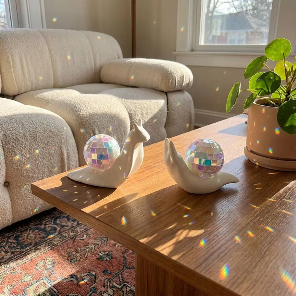 Miniature Snail Disco Ball Sun Catcher Retro Style Snail Sculpture Mirror Ball Light Refraction Abstract Light Spot