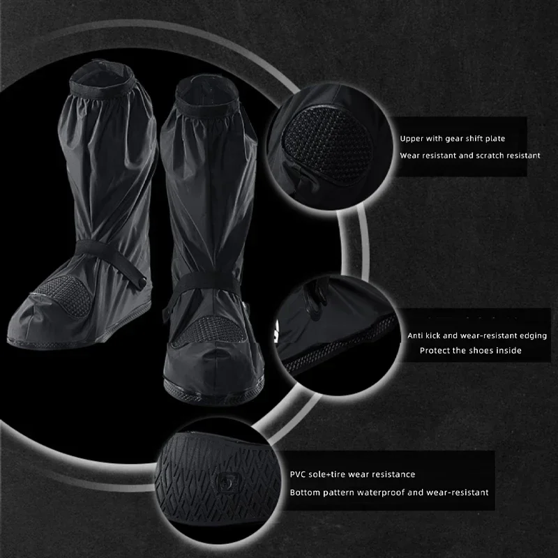 SCOYCO Motorcycle High Tube Rain Boots Covers Waterproof Rainproof Non-Slip Motocross Scooter Reusable Riding Rain Shoes Cover