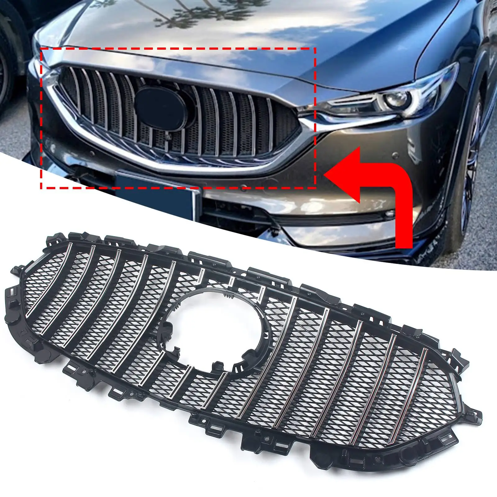 Car Front Bumper Grille Intake Hood Black Racing Grills Exterior Parts Body Kit For Mazda CX-5 CX5 2017-2020 Car Accessories