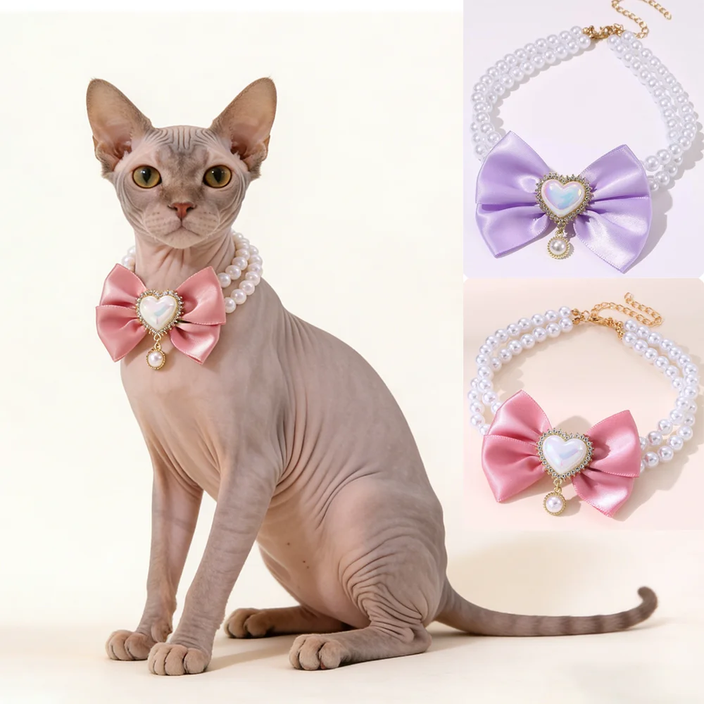 

Double Layer Pet Collar with Heart Drop Pendant,ABS Material,Adjustable Bowknot Design,Suitable Small to Medium Dogs Cats