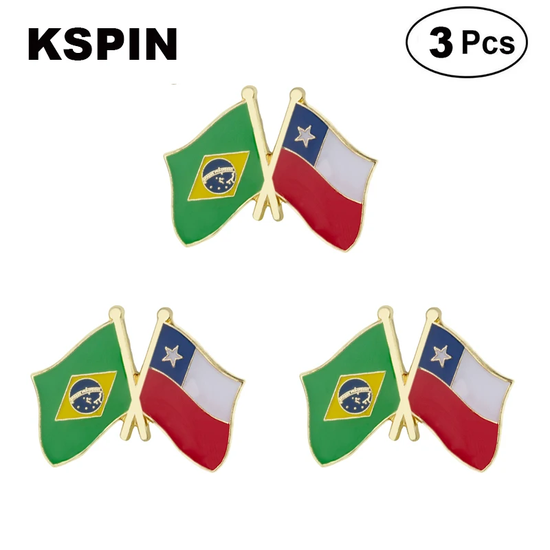 Brazil & Chile Flag Lapel Pin Friendship Flag Badge Flag pin 3pcs A Lot
