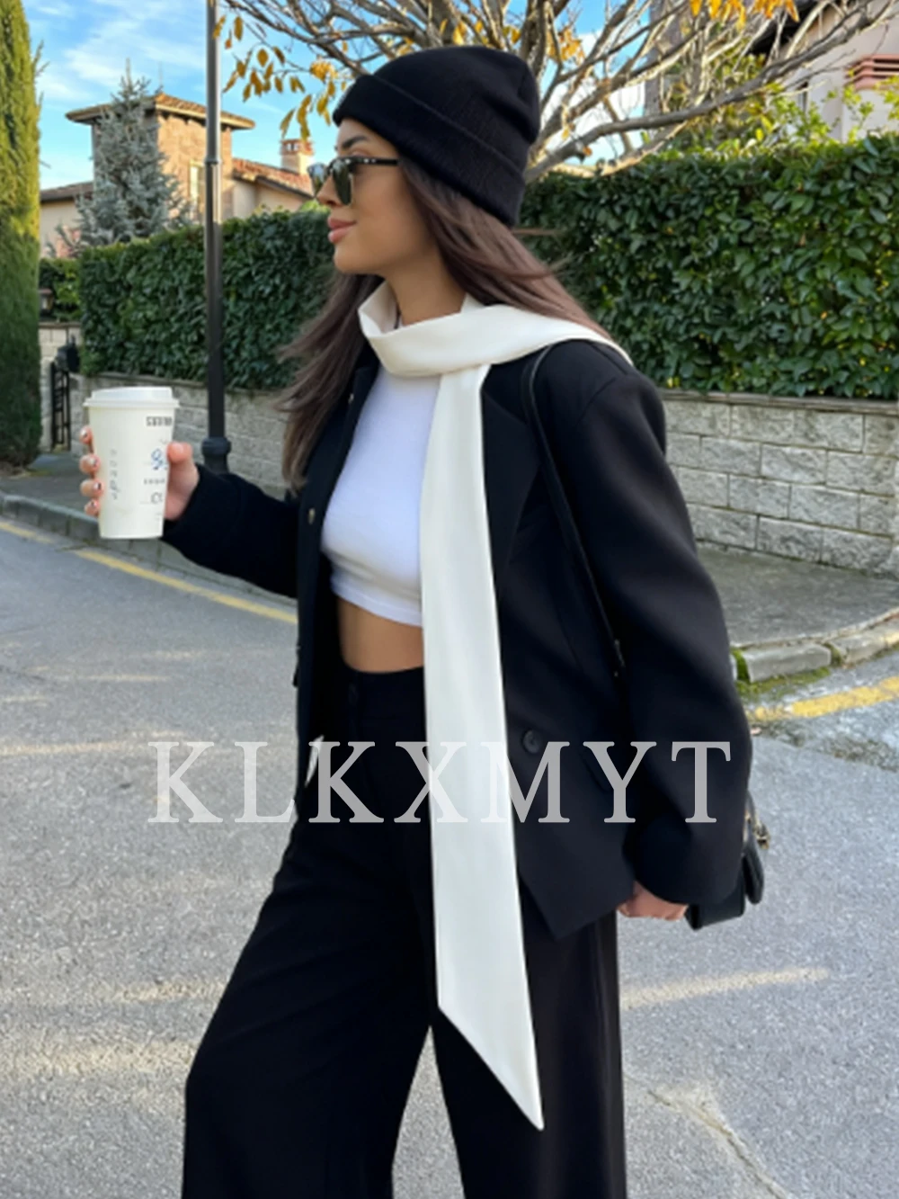 Women's Suit Jackets 2025 Autumn Winter New Fashion Solid Color Scarf Collar Suit Jacket Female High Street Elegant New Coats