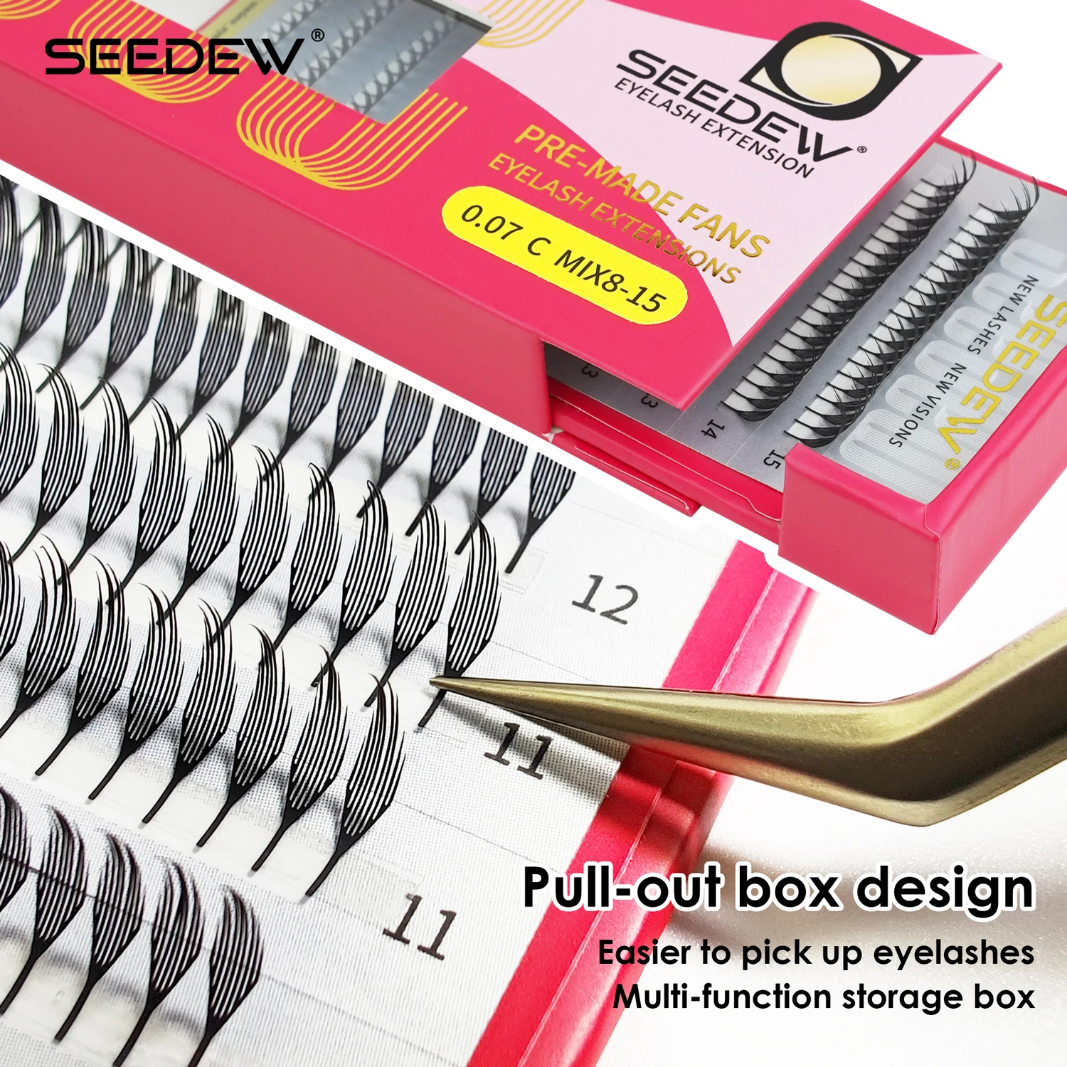 SEEDEW Premade Spire Lashes Comic-style Eyelash Extensions Trendy Lashes 0.07 C/D Curl Mix8-15mm Individual Eyelash