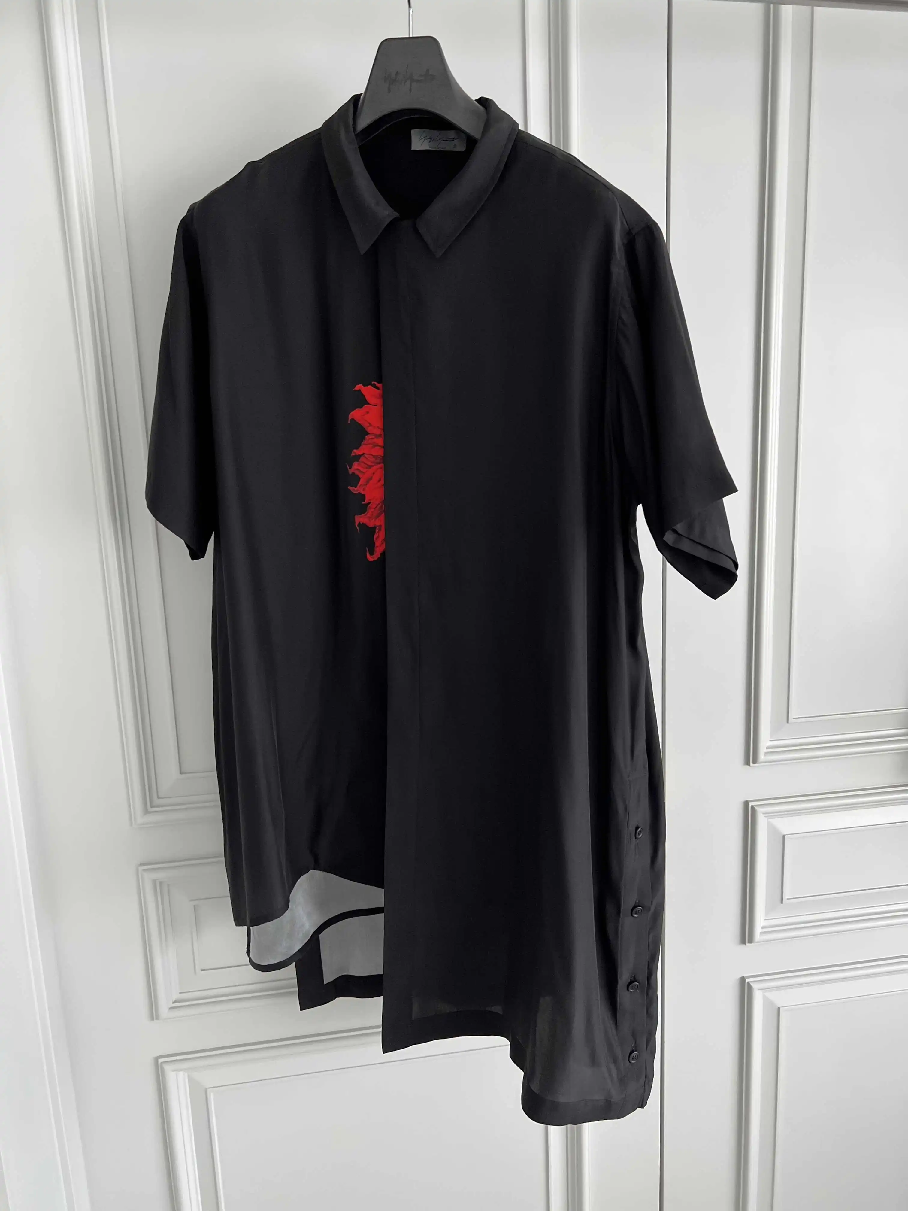 TOP-YAMAMOTO Original Design - Dahlia short-sleeved silk Overlapping Shirt, mulberry silk shirt for men and women