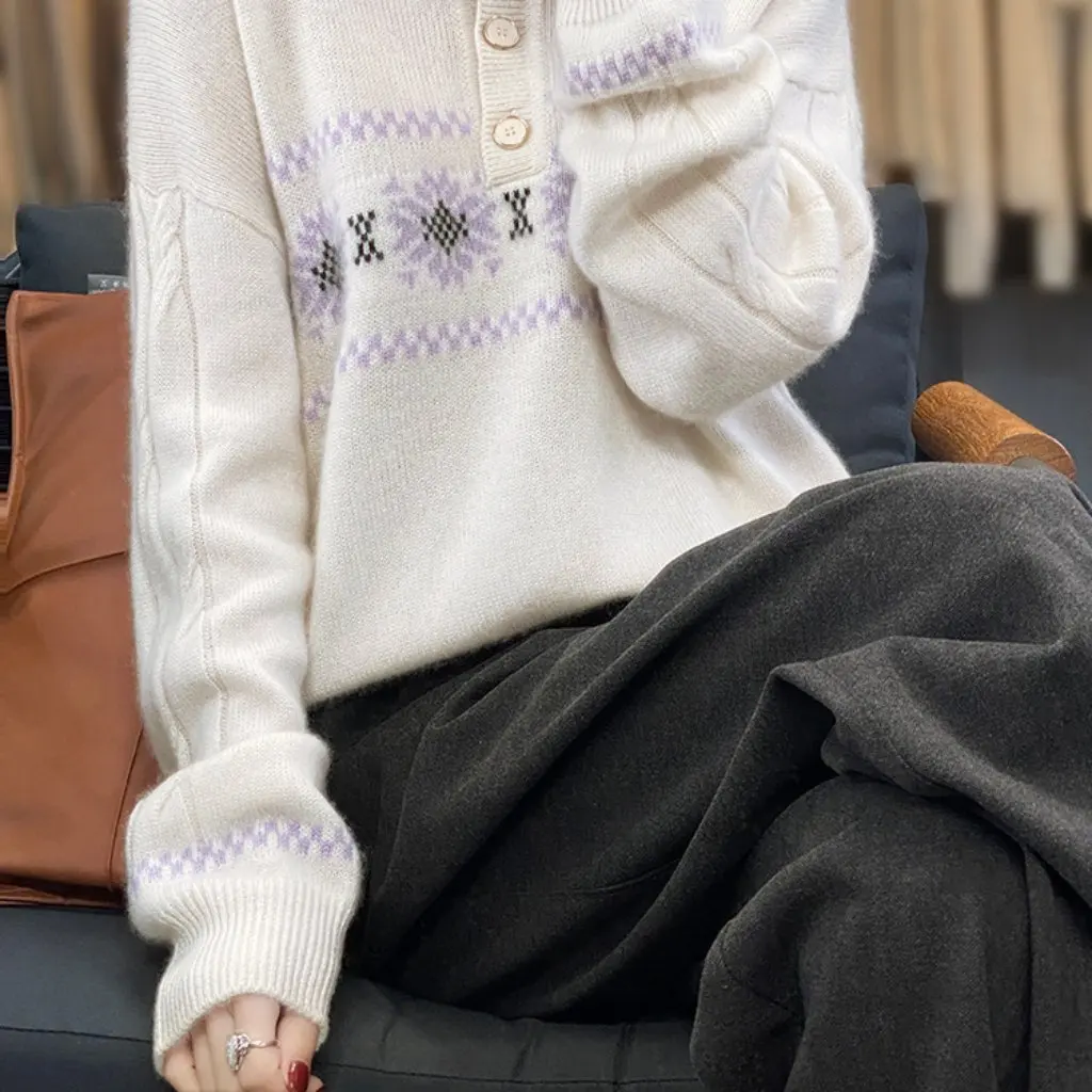 

Women's Polo Collar Wool Sweater Base Shirt Korean Style Autumn Winter Pullover Small Shirt by POLO