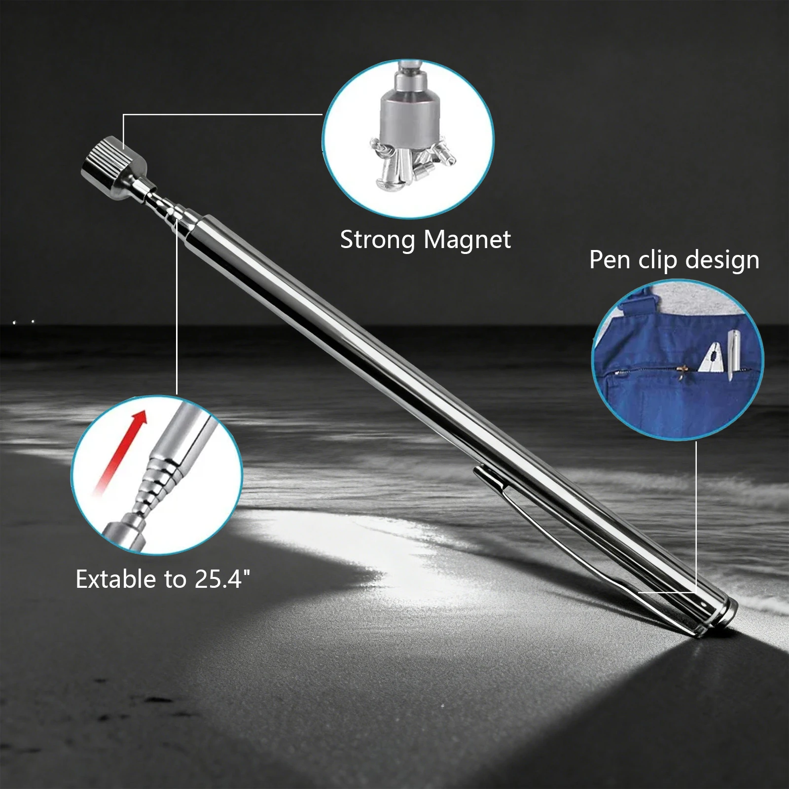 New Telescoping Extendable Magnet Pen Magnetic Rod Pickup Tool Retractable Car Repair Machinery Maintenance Garage Workshop Tool