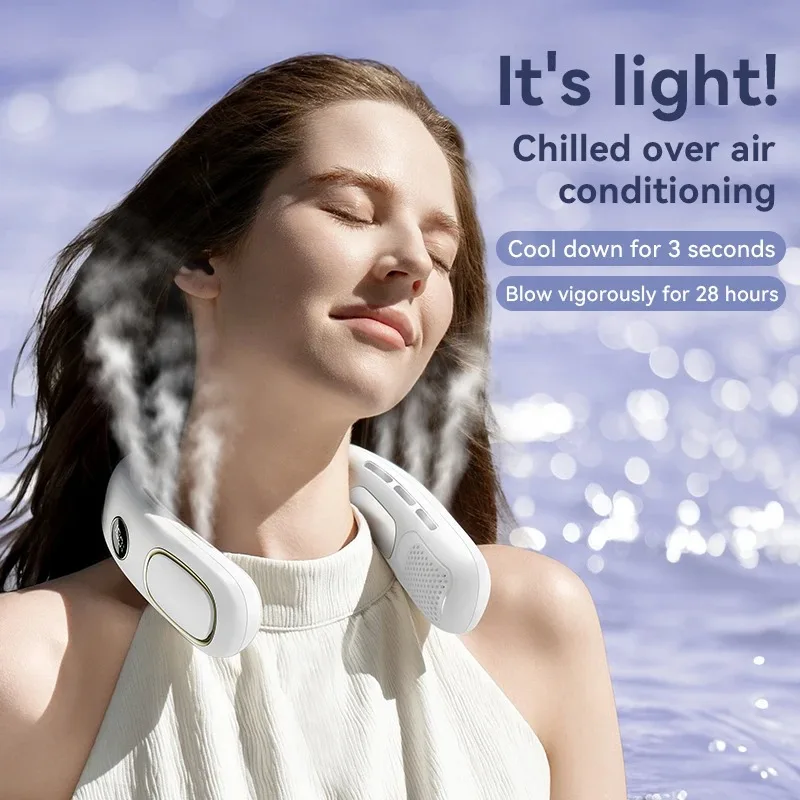 Wearable Neck Fan with Semiconductor Cooling 5-Speed Bladeless Airflow USB Rechargeable Portable For Outdoor Travel
