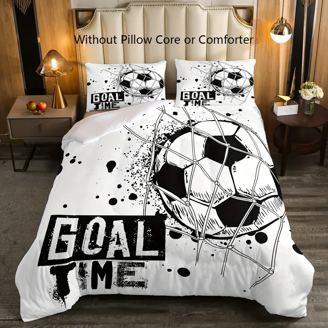 3pcs White Football Goal Time 3D Printed Bedding Set Cozy Duvet Cover King Queen Twin Size Birthday Gift for Boys Bedroom Decor