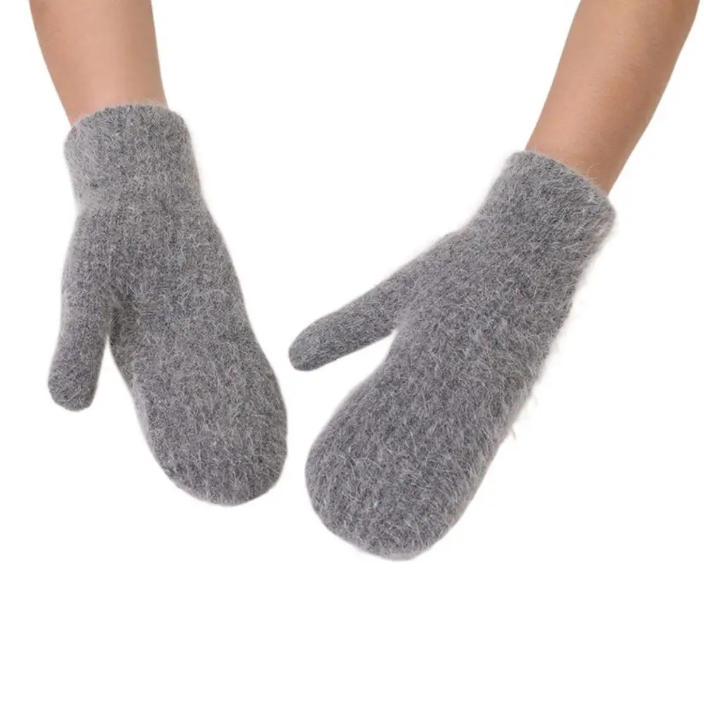 AliExpress Simple Velvet Thickening Winter Gloves Cold-proof Furry Knitted Gloves Warm Drive Cycling Mittens Women