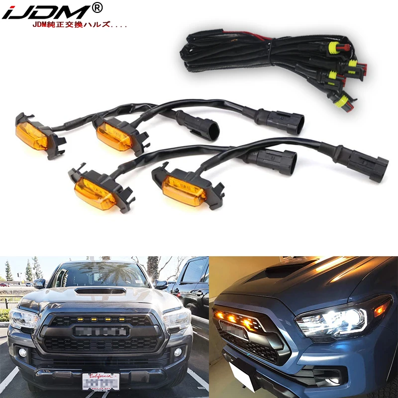 4PCS Car Front LED Grille Light for Toyota Tacoma 2016-2019 TRD PRO Amber White Grill Light Eagle Eye Lamp Off Road Trunk SUV