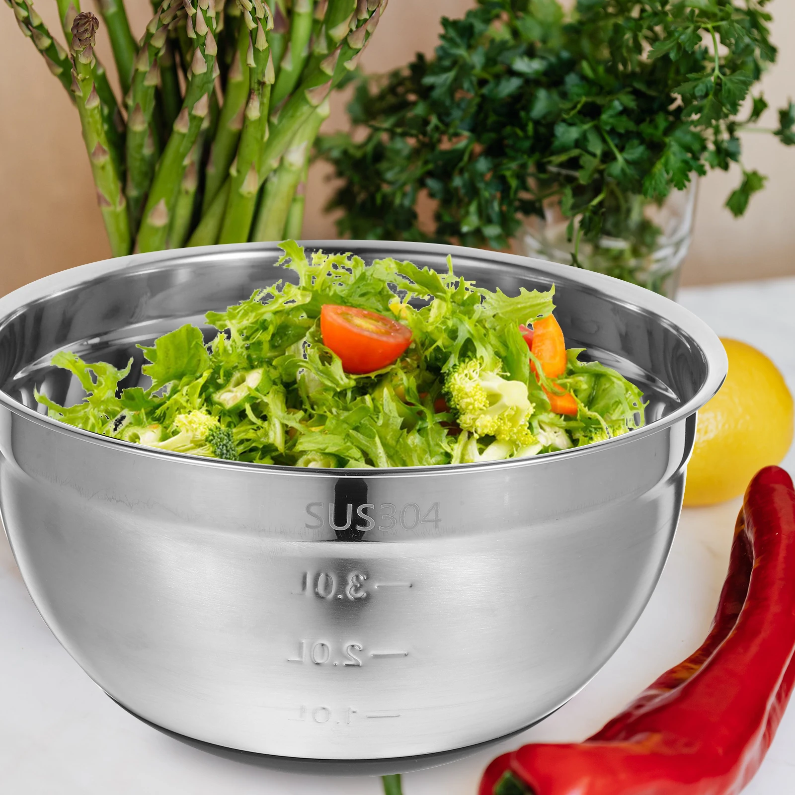 

Stainless Steel Mixing Bowl Silicone Lid Non Base 24cm Black White Kitchen Baking Serving Food Container for Home