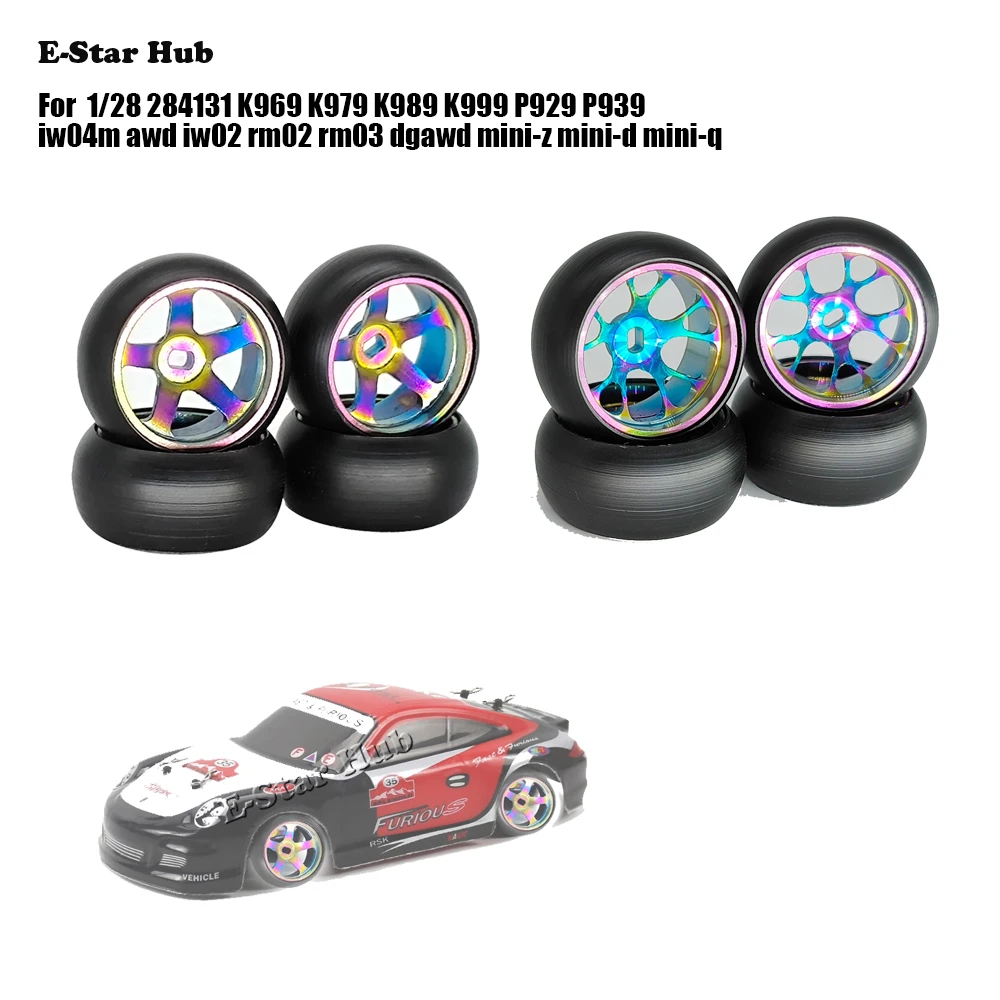 4pcs/set Alloy Rc Wheel Rim+ Drift Tire for 1/28 Wltoys 284131 K969 K979 K989 P939 Mini-q  Kyosho Rally Model Car Upgraded Part