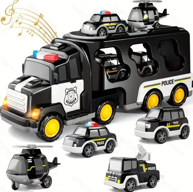 5 in 1 Transportation Police Car Double Storage with Music and Lights Toy Car Cultivate The Hands and Brain Ability Good Quality