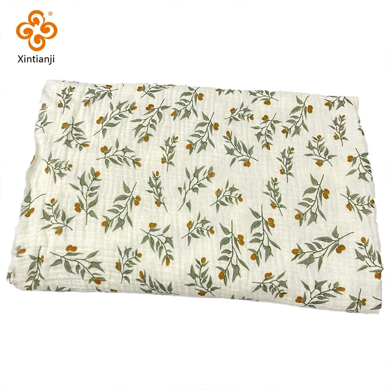 135x50cm Cotton Gauze Double-Layer Fabric Soft Small Bellflower Pattern Making Quilting Children Clothes DIY Sewing