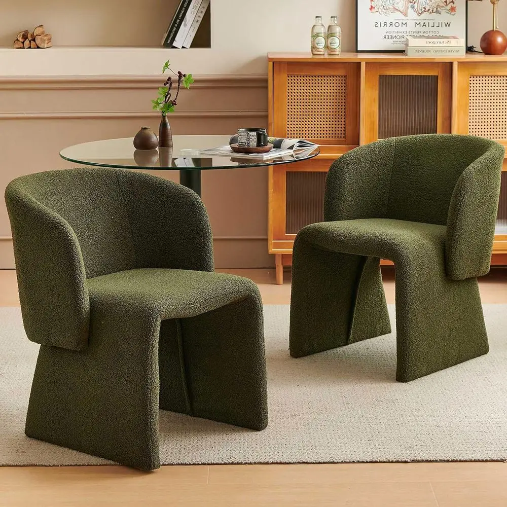

Modern Mid-Century Dining Chairs Set of 2, Upholstered Round Back Accent Chairs for Living Room, Comfortable Side Chairs in Gree