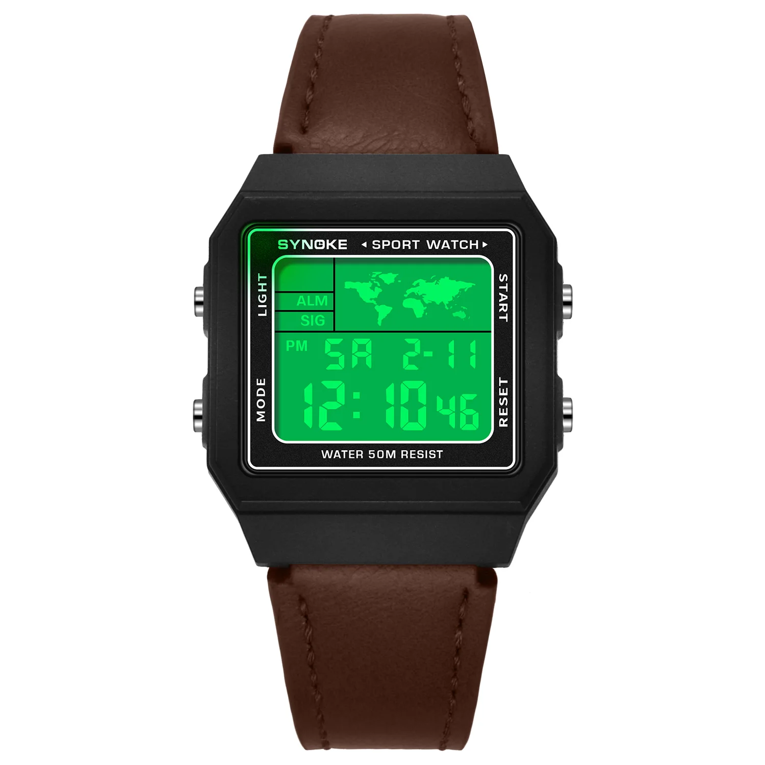 Square Large Screen Retro Men's Sports Watch, Fashion Multifunctional Outdoor Alarm Trend Electronic Watch
