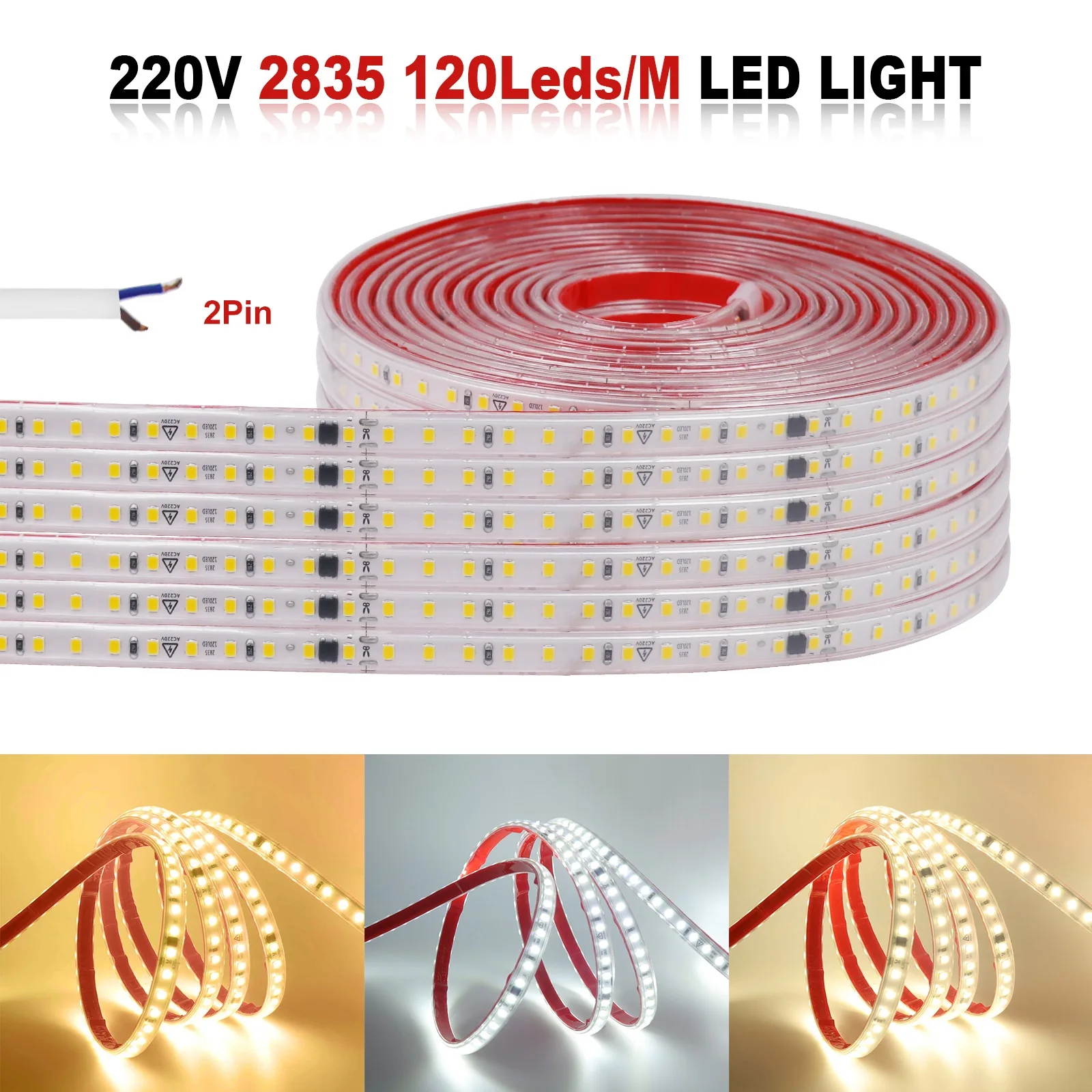 

220V LED Light Strips With Adhesive Tape SMD 2835 120LEDs/m Waterproof Outdoor LED Ribbon 10cm Cuttable Warm Natural White