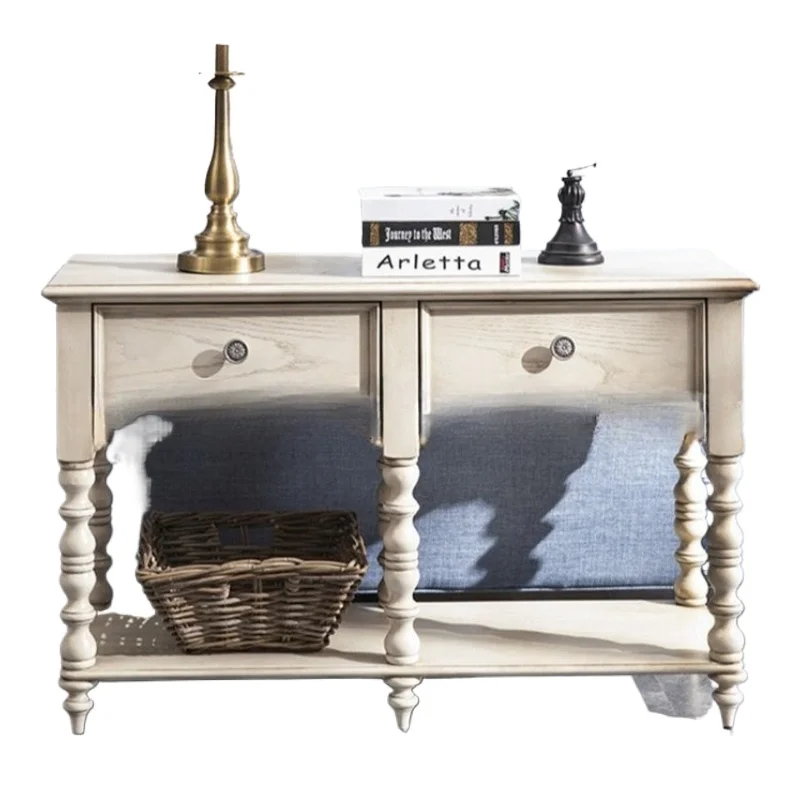 

American solid wood entrance table furniture living room log oak old carved storage table entrance table complete