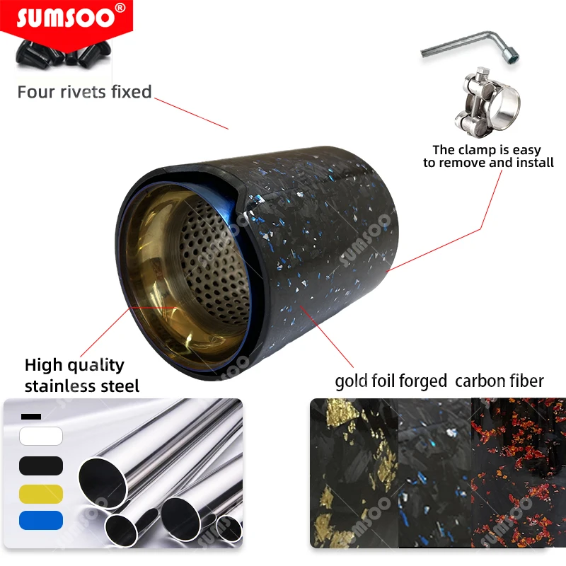 SUMSOO Foil Gold Forged Carbon Fiber Exhaust Tip Black Inner Pipe for BMW M2 M3 M4 M135i M235i M140i M240i M335i M340i M435i