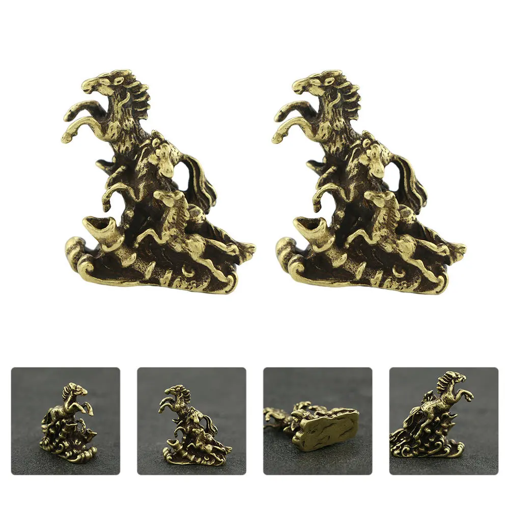 

2pcs Brass Steed Ornament Vintage Horse Desktop Decor Creative Animal Retro Style Home Adornment Craft Metal Desk Accessory