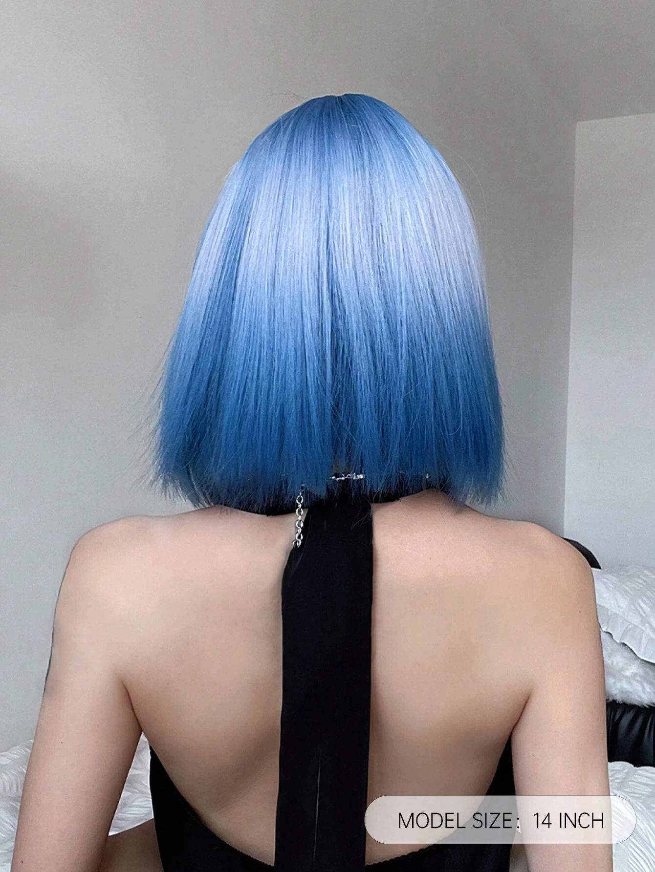 Blue Ombre Synthetic Natural Wigs Short Bob Cosplay Wig with Bangs Blue Straight Wig Daily Party Wigs Heat Resistant for Women