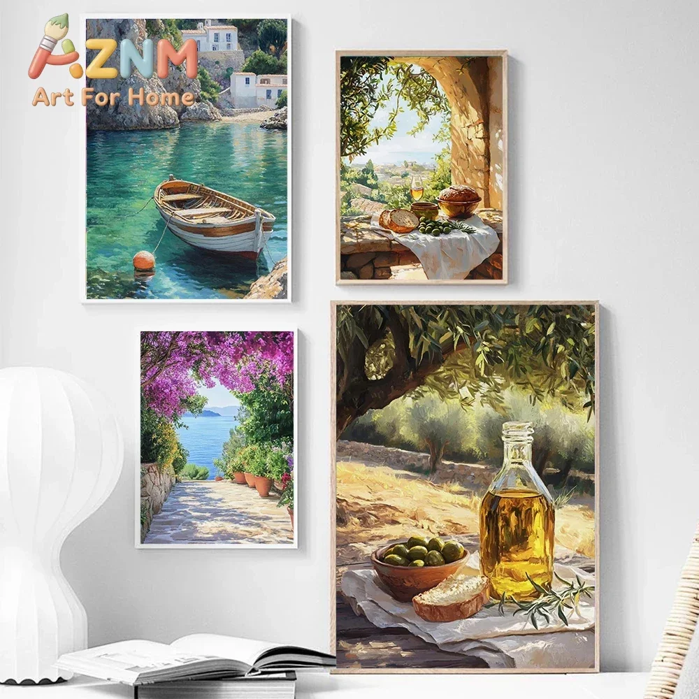 1pc frameless canvas painting Light Colored Homestay Cottages Architecture Tourism Scenery Oil Painting Posters Canvas Print Hom