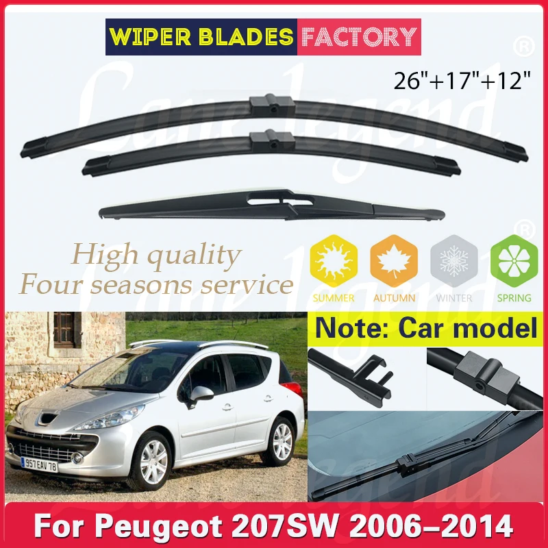 For Peugeot 207SW 207 SW 2006-2014 Wiper Front Rear Wiper Blades Windshield Windscreen Window Rain Brush High Quality 26