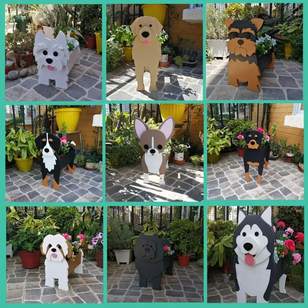 PVC Dog Shape Planter Garden Decoration Schnauzer Corgi Yorkshire Ornaments Dog Flower Pot DIY Planter Animal Shaped Flower Pot