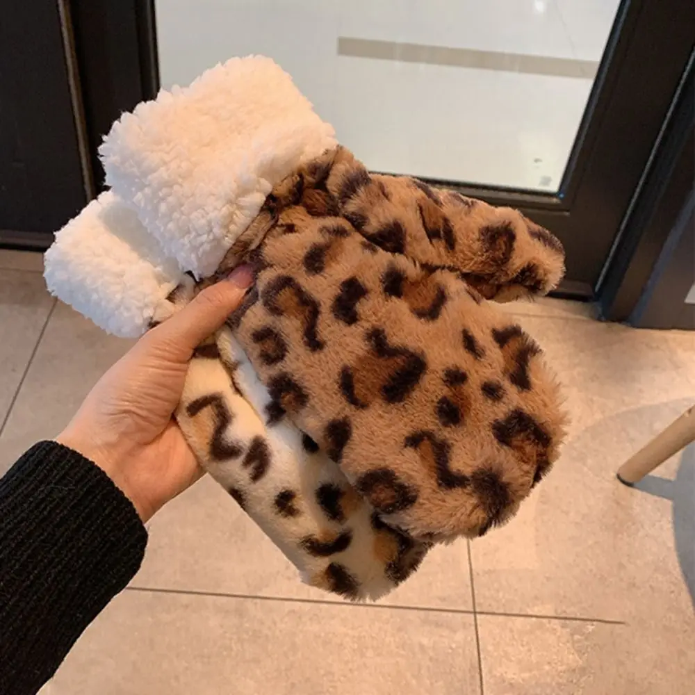 

Leopard Print Gloves Halter Design Soft Autumn Gloves Cow Printed Fleece Lined Winter Gloves Outdoor Activities
