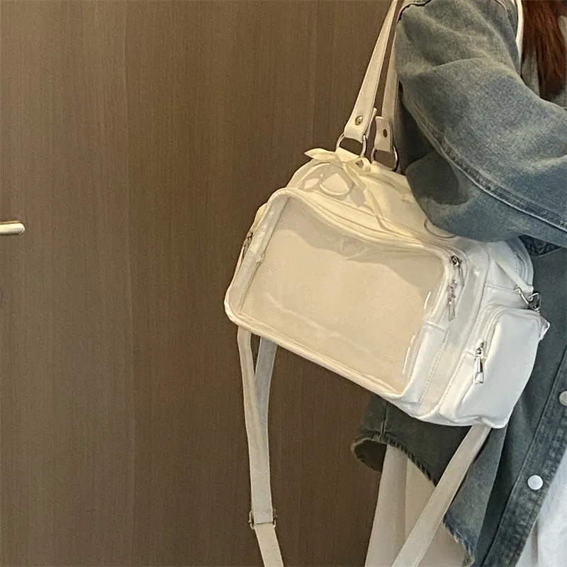 Schwarze Lackleder-Schultertasche mit Schleife, Doppelgriff, Abnehmbarem Schulterriemen, Mehreren Reißverschlusstaschen, Niedliche Y2K-Style Handtasche